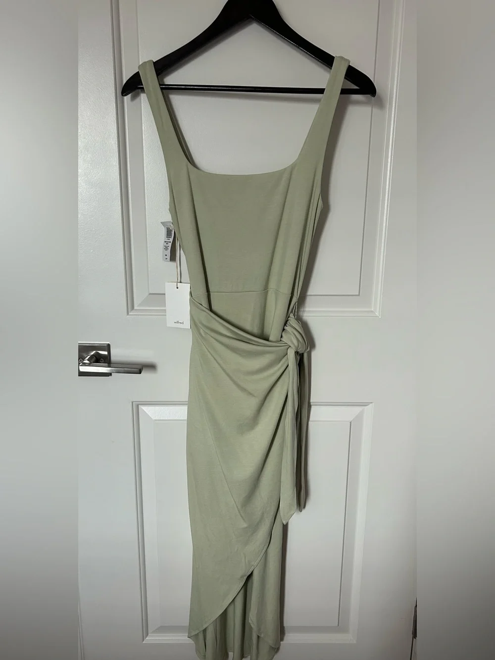 NWT Aritzia Wilfred Saturn Midi Dress Square Neck Wrap in Pastel Sage Green Sz M - Picture 8 of 12